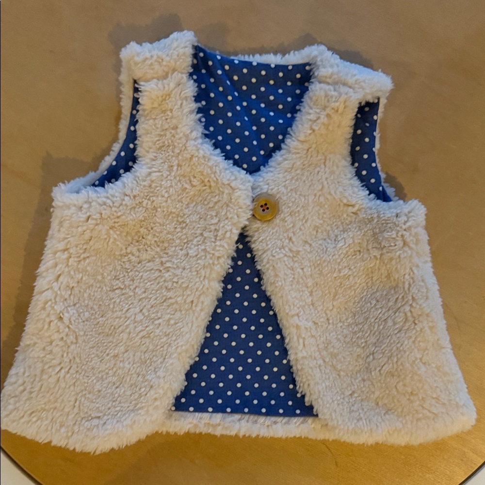 Baby Boden reversible  Cream and Blue Polka Dot Vest